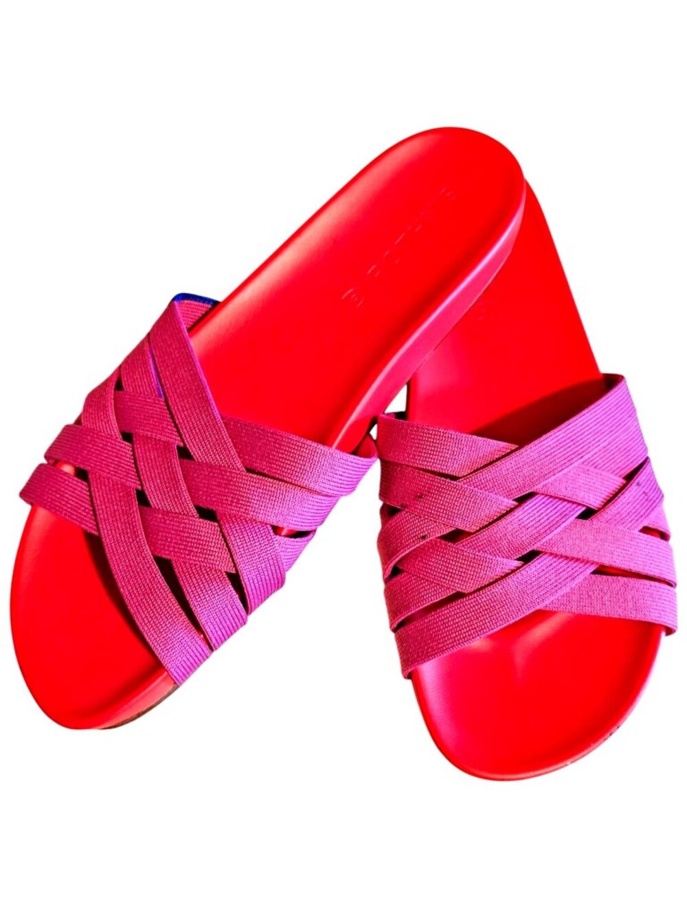 Rothys Women's Red & Purple Woven Elastic Slides Size 7.5 Comfortable Stylish Sa